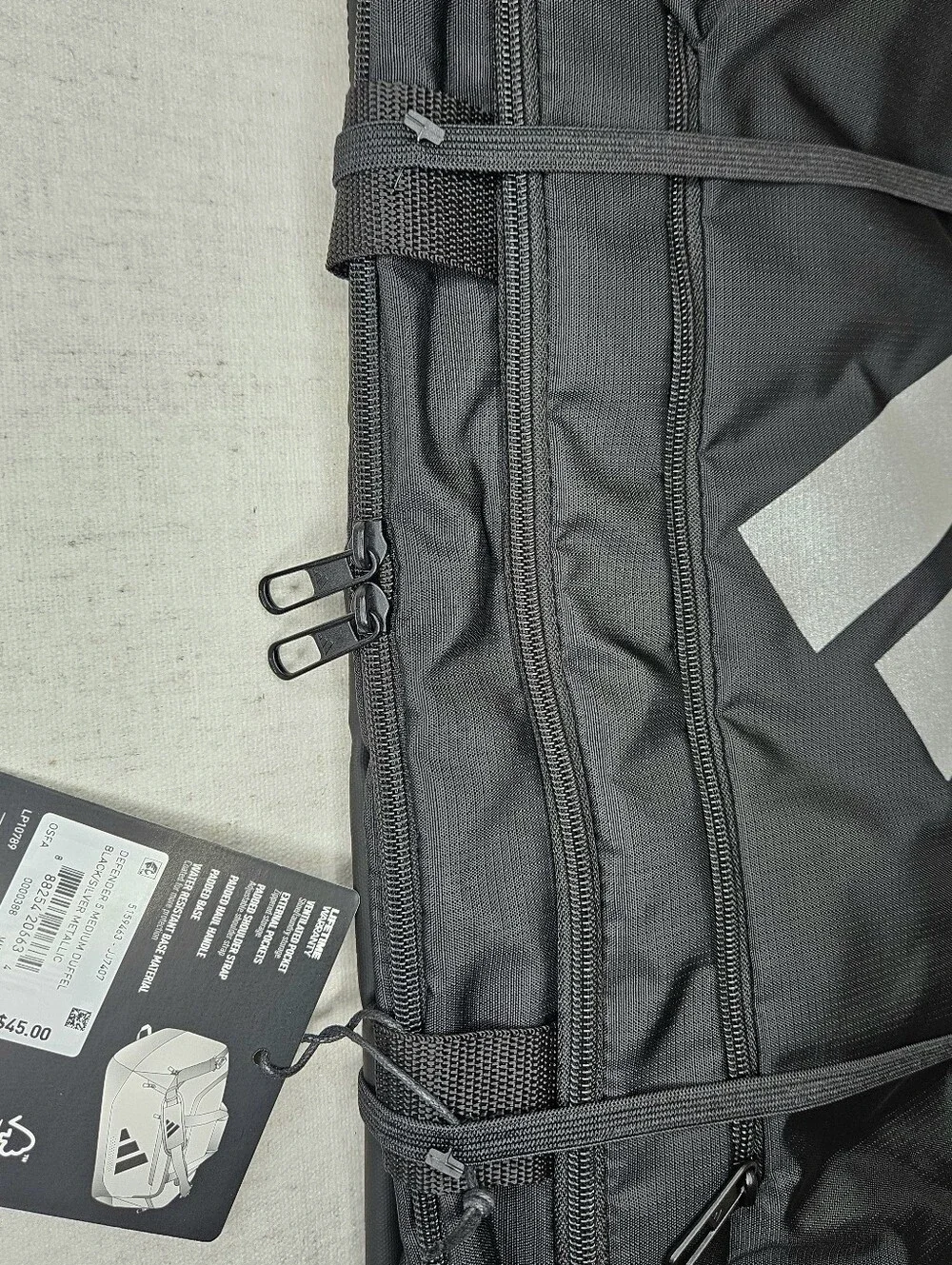 NWT Adidas Defender 5 Medium Duffel Bag Water Resistant Black Metallic Silver